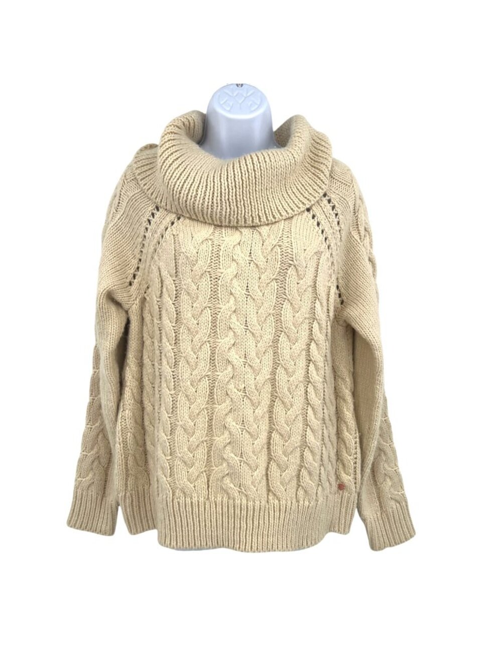 Volcom Snooders Beige Cream Cable Knit Chunky Cowl Neck Sweater Size Medium
